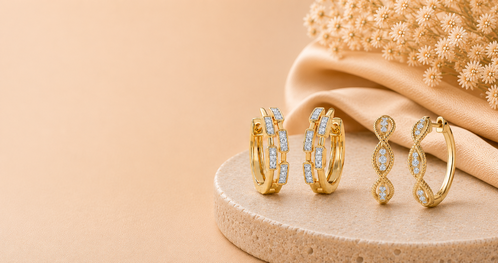 Gold Hoop & Diamond Drop Earrings