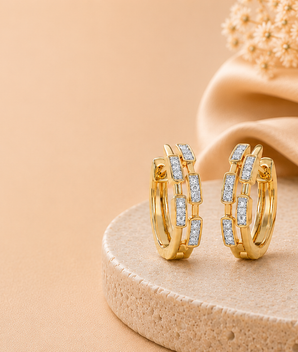 Gold Hoop & Diamond Drop Earrings