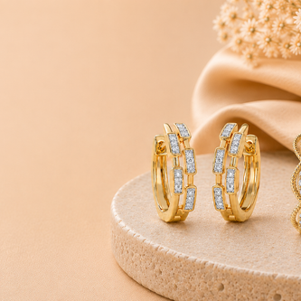 Gold Hoop & Diamond Drop Earrings