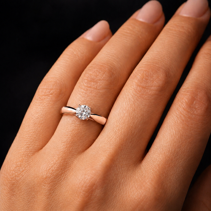 AR0390 - 0.55 TCW Diamond Studded Gold Solitaire Ring