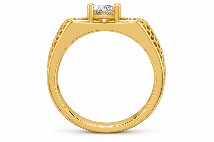1.10 TCW Lab Grown Diamond Studded in 10K, 14K & 18K Gold Men’s Rings | R04055